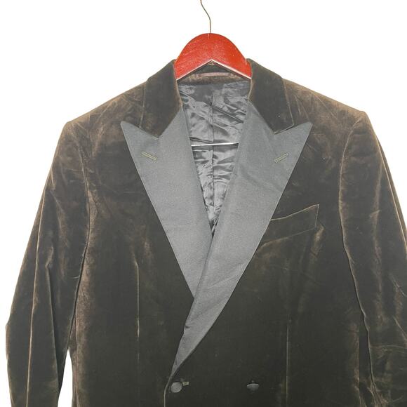 New BLK DNM brown velvet with black satin lapels blazer tuxedo jacket 48 - Picture 3 of 8